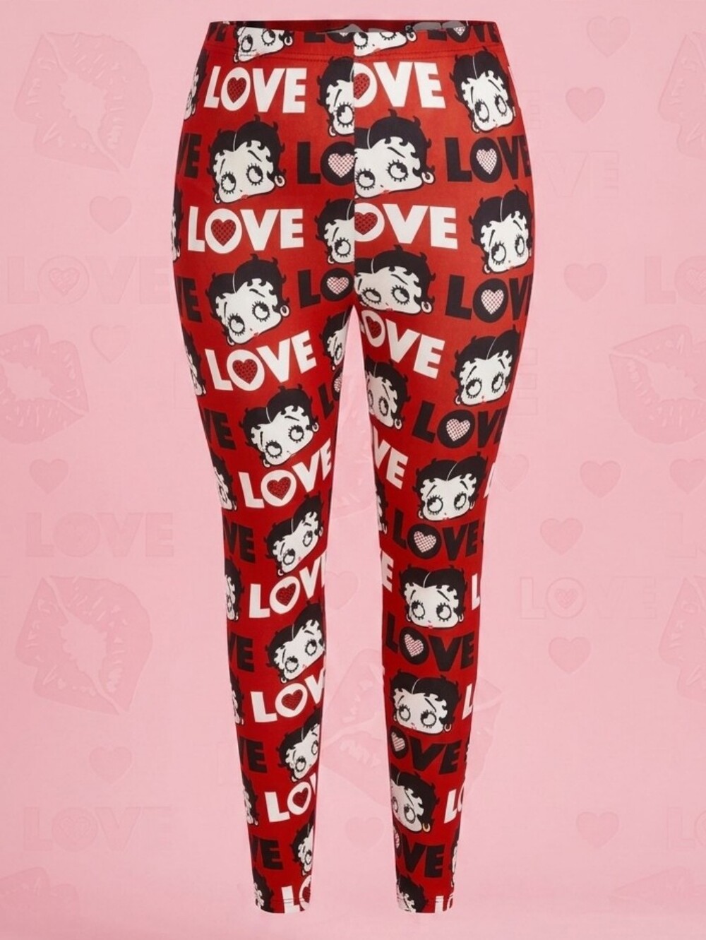 Betty Boop "LOVE" Heart Print Leggings NWT Size XL Red Black